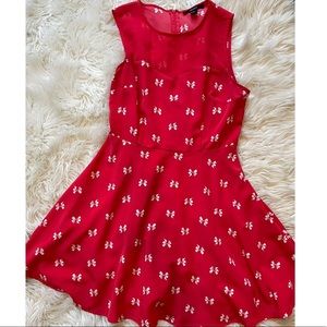 Red cute dress with white bow pattern